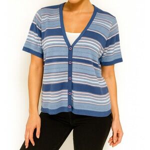 Alfred Dunner Top Womens XLarge Blue Striped Short Sleeve Preppy Coastal Cottage